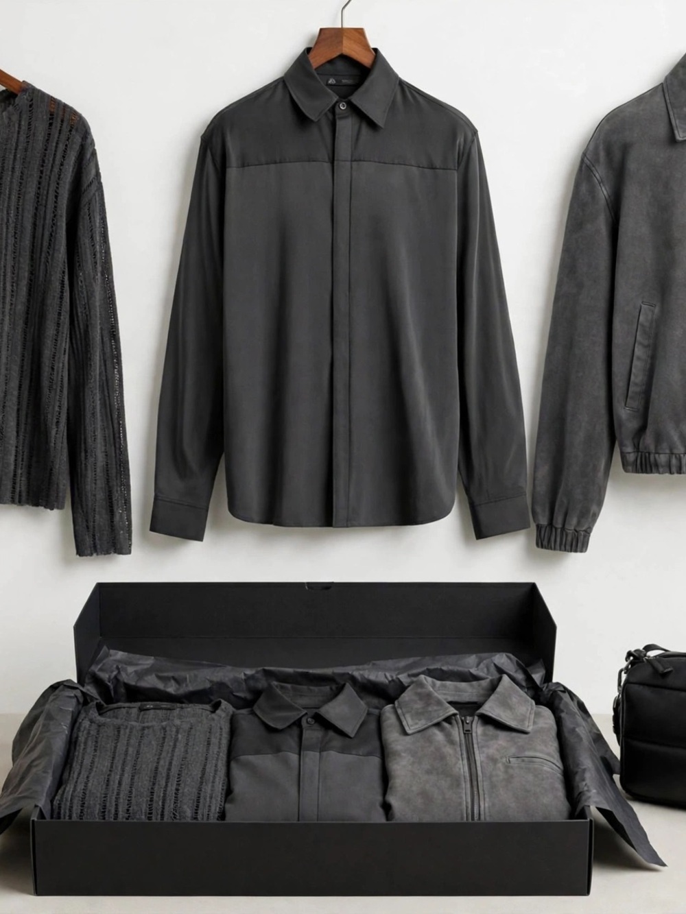 Men's Black Lightweight Shirt Jacket - Modern Minimal